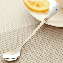 (White)Cucchiaio da tavola in acciaio inox manico floreale manico ceramica latte