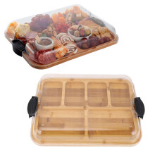 Charcuterie Board with Lid and Compartments, Reversible Bamboo Cheese and Cutting Board for Parties