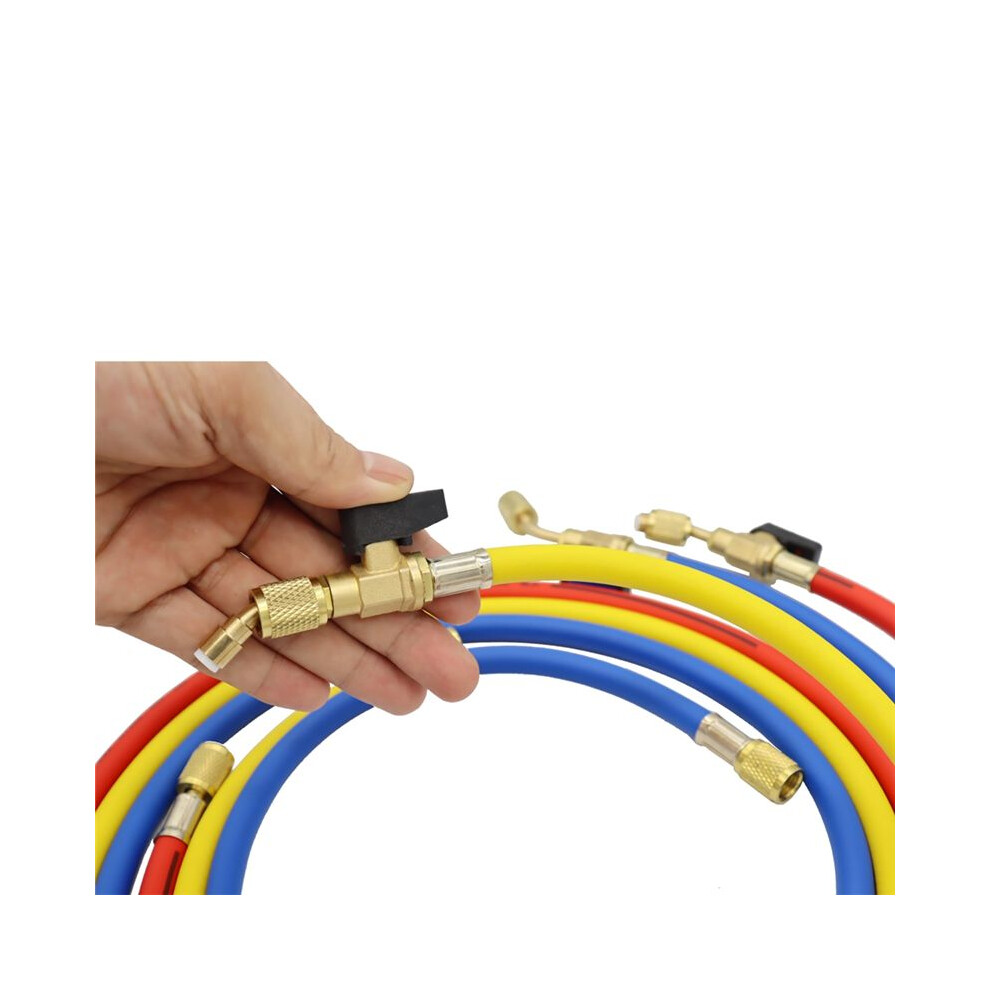 1.6M Refrigerant A/C Charging Hoses With Ball Valves Hvac 1/4In Sae Fit For R134a R12 Coolant Adding And Air Condition 4852693534937
