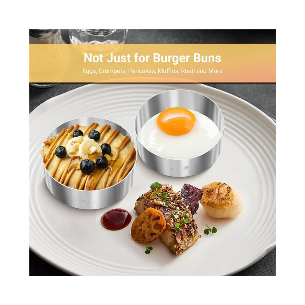 6 Pcs Hamburger Bun Rings,Burger Mold,4 Inch Large Ring Molds For Cooking,Cooking Rings For Fried Eggs,Crumpets,Pancakes 4852367008139