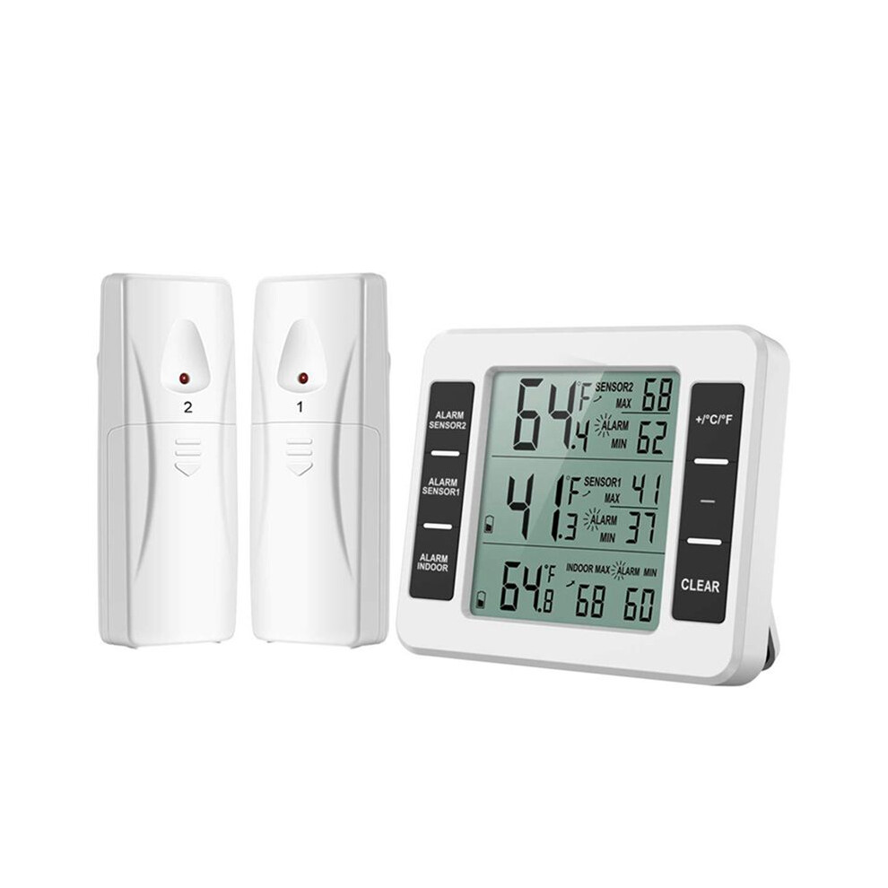 Wireless Refrigerator Thermometer Digital Freezer Thermometer Temperature Monitor with 2 Sensors for Indoor Outdoor
