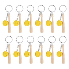 12Pcs Wooden Baseball Bat with Baseball Keychain Softball Keyring Sports Keychain for Team Gifts