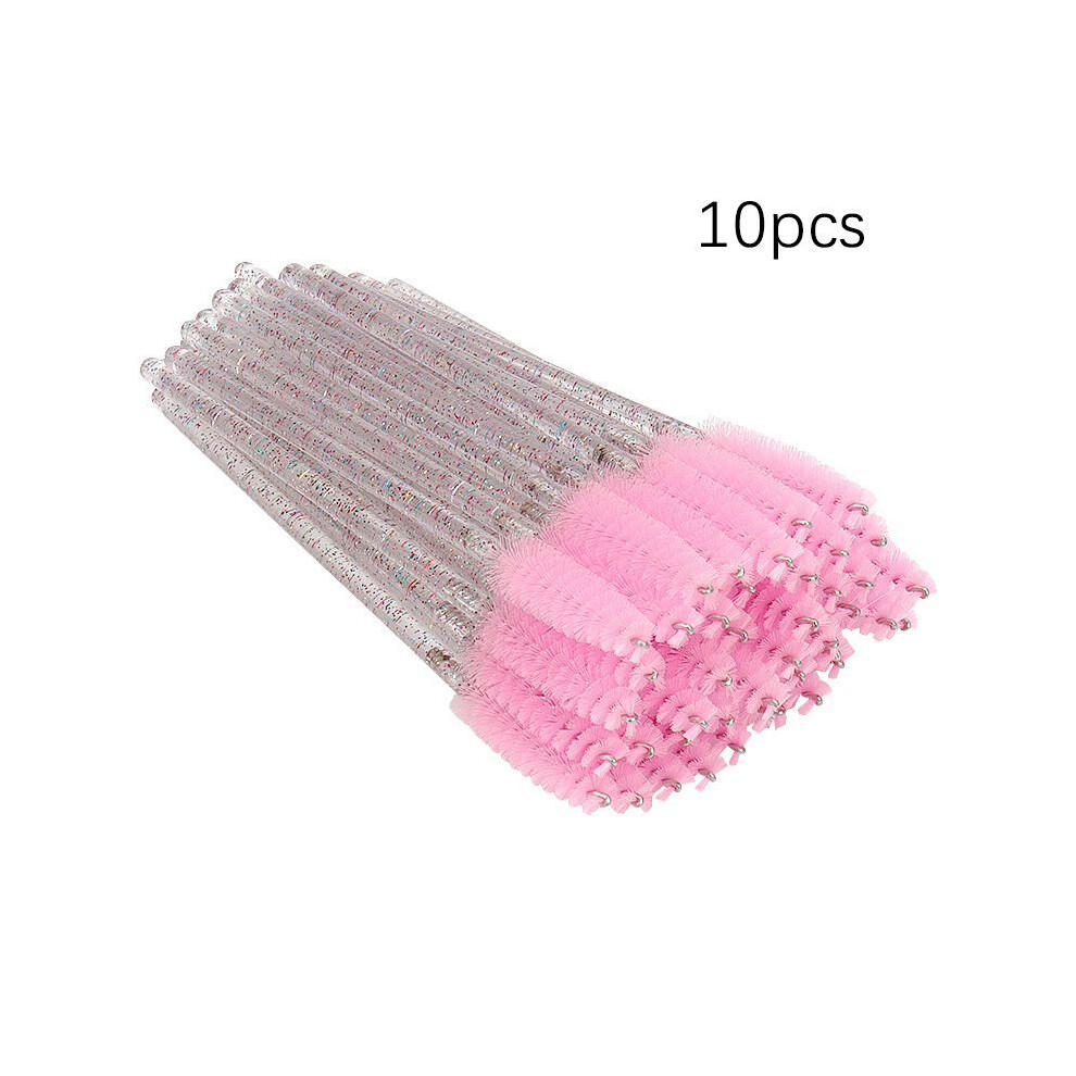 (Pink 10pcs) Eye Eyelash Disposable Brush Crystal Mascara Diamond Handle Makeup Wand Spiral