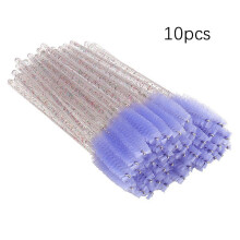 (Purple 10pcs)Cepillo de pestañas desechable rímel de cristal mango de diamante maquillaje varita espiral