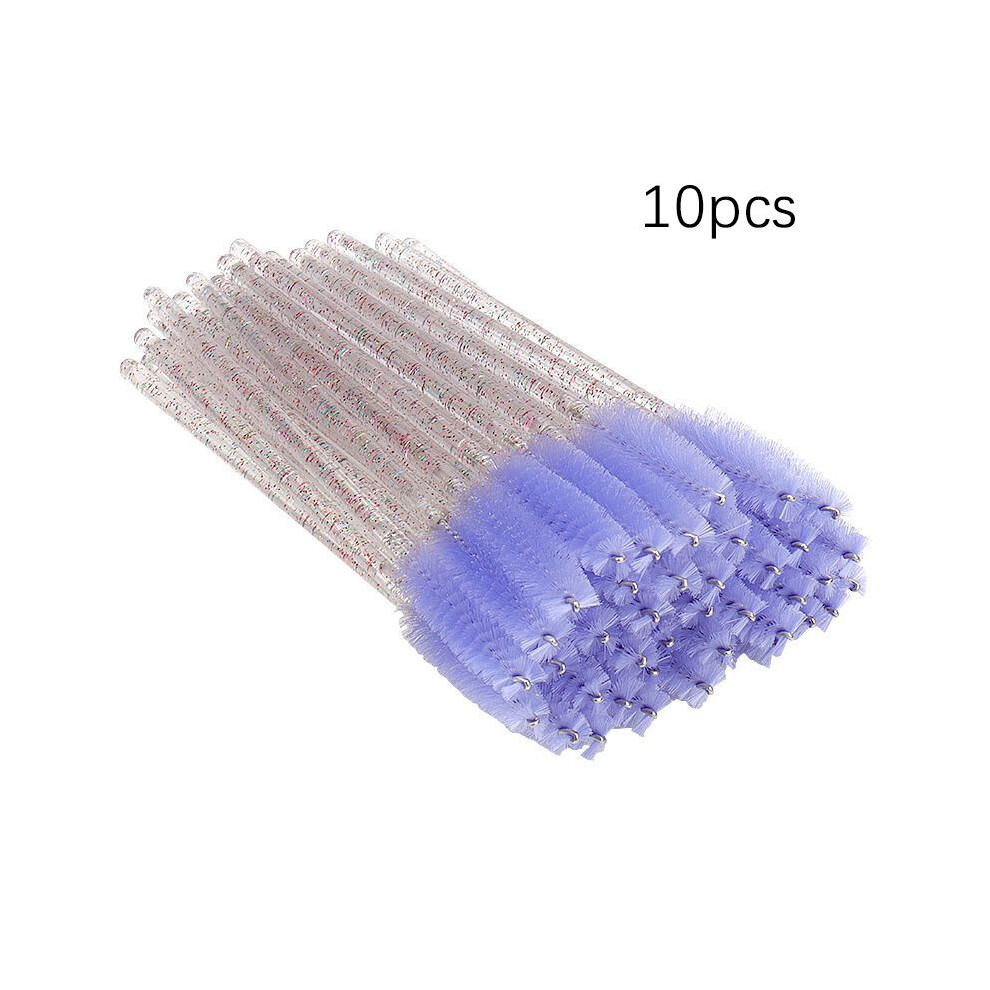 (Purple 10pcs) Eye Eyelash Disposable Brush Crystal Mascara Diamond Handle Makeup Wand Spiral