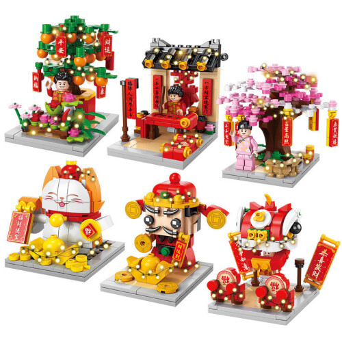 (Lucky Cat Light)Lucky Cat Cherry Tree New Year Gift Building Blocks Set With Effect Lighted 1
