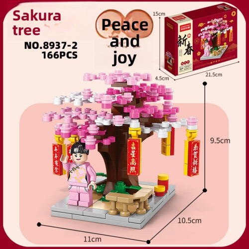 (Cherry Blossom Tree Light)Lucky Cat Cherry Tree New Year Gift Building Blocks Set With Effect Lighted
