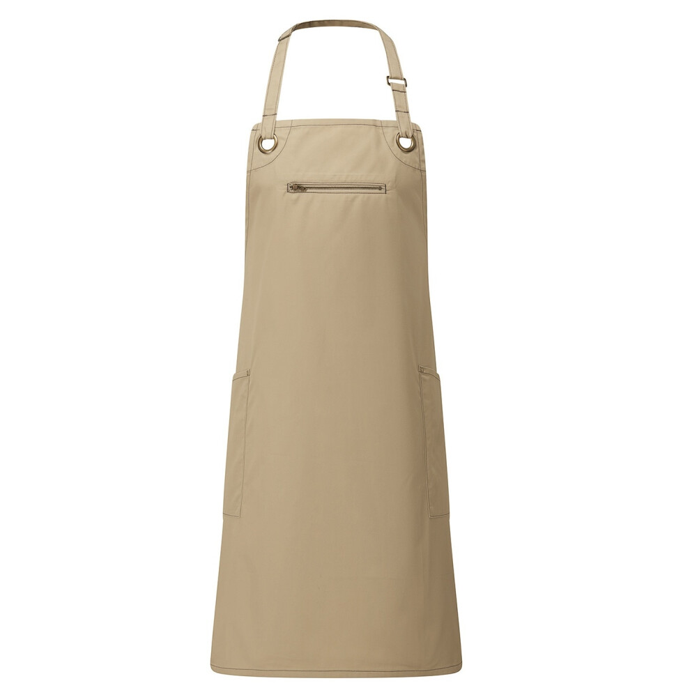 Premier (One Size, Khaki/Brown) Unisex Adult Barley Sustainable Contrast Stitching Full Apron