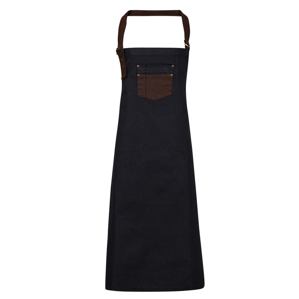 Premier (One Size, Indigo/Brown Denim) Unisex Adults Division Waxed Look Faux Leather Denim Bib Apron