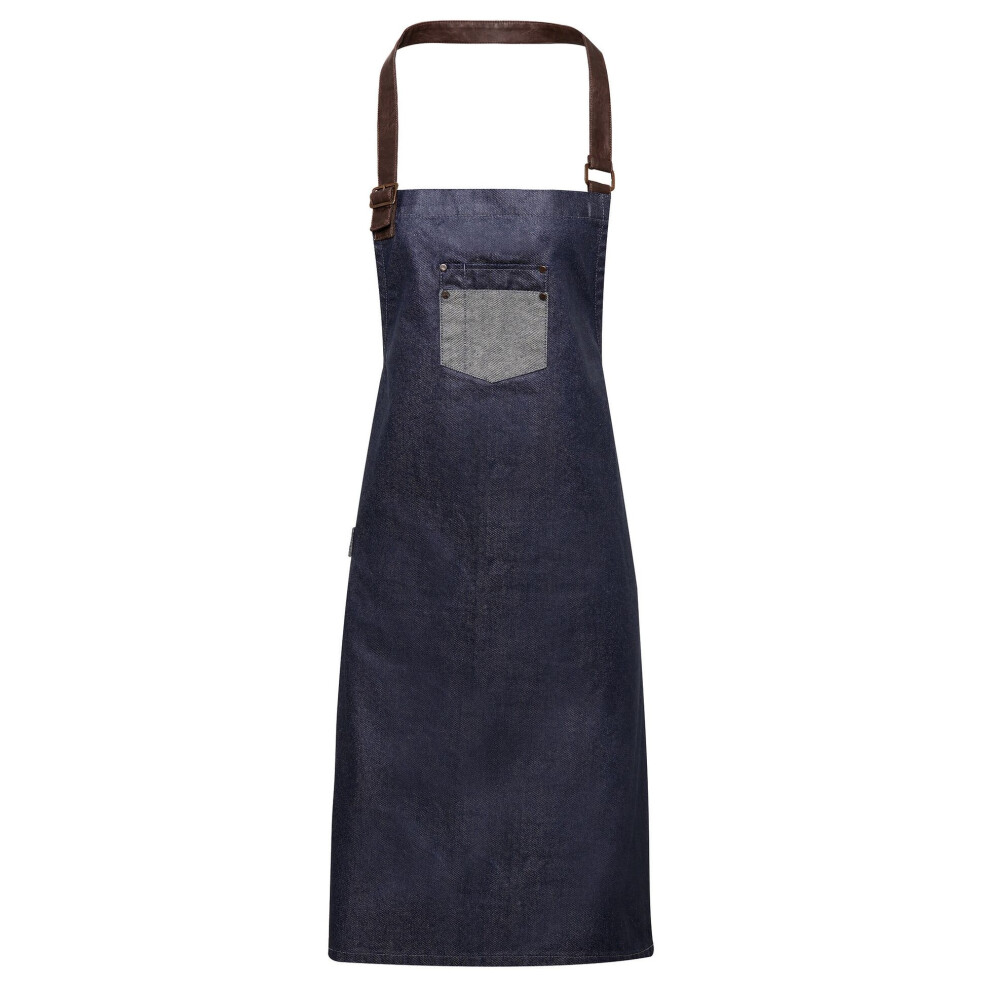 Premier (One Size, Indigo Denim) Unisex Adults Division Waxed Look Faux Leather Denim Bib Apron