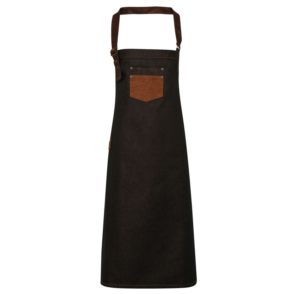 Premier (One Size, Black/Tan Denim) Unisex Adults Division Waxed Look Faux Leather Denim Bib Apron