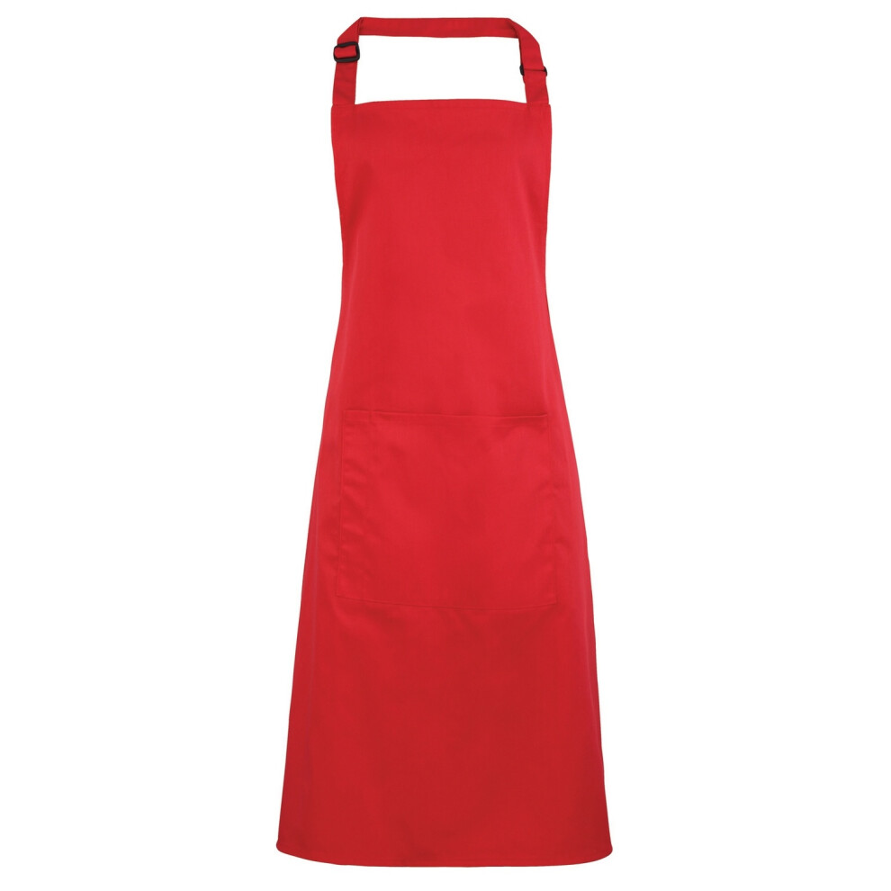 (One Size, Strawberry Red) Premier Ladies/Womens Colours Bip Apron With Pocket / Workwear 5054171866540
