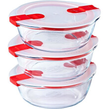 Pyrex Cook and Heat Cook & Heat Set of 3 Round Glass Food Containers 1.1 L with Airtight Lid for Microwaves
