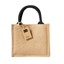 (One Size, Natural/Black) Westford Mill Mini Jute Gift Bag