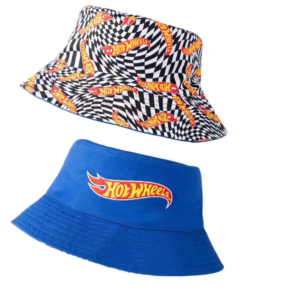 Hot Wheels Mens Checkerboard Logo Reversible Bucket Hat