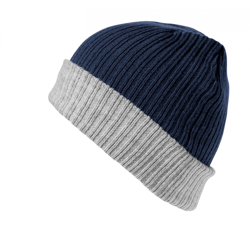 Result (One Size, Navy/Grey) Winter Essentials Double Layer Knitted Hat