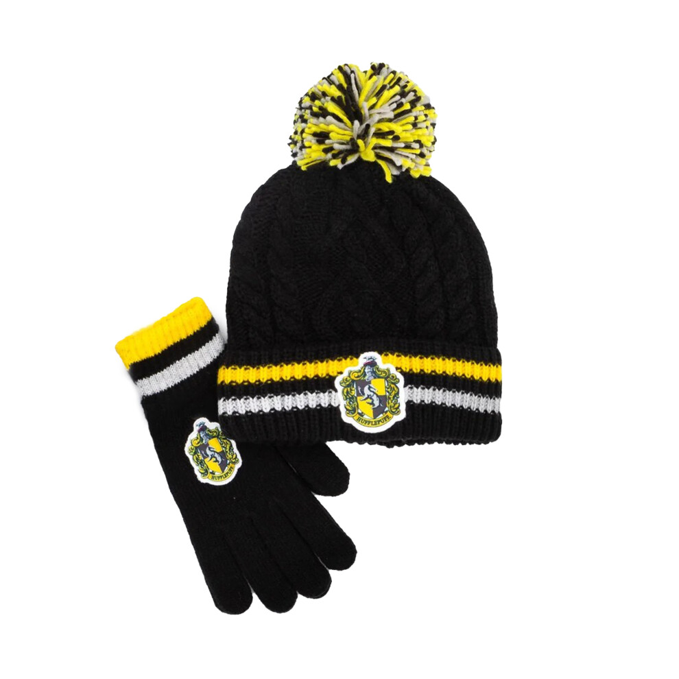 Harry Potter Unisex Adult Hufflepuff Beanie & Gloves Set Black