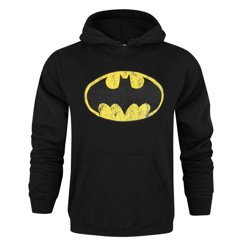 Batman Mens Distressed Logo Hoodie Black