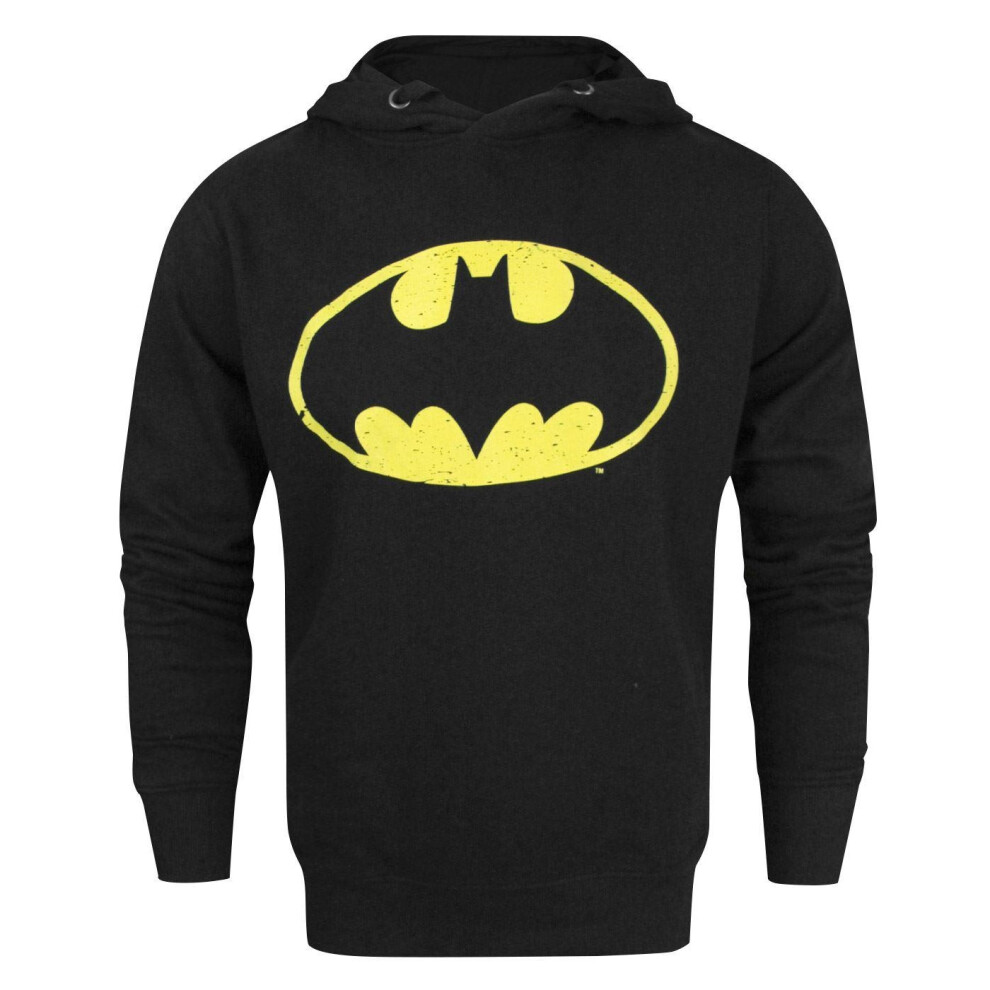 Batman Official Mens Speckle Distressed Logo Hoodie Black