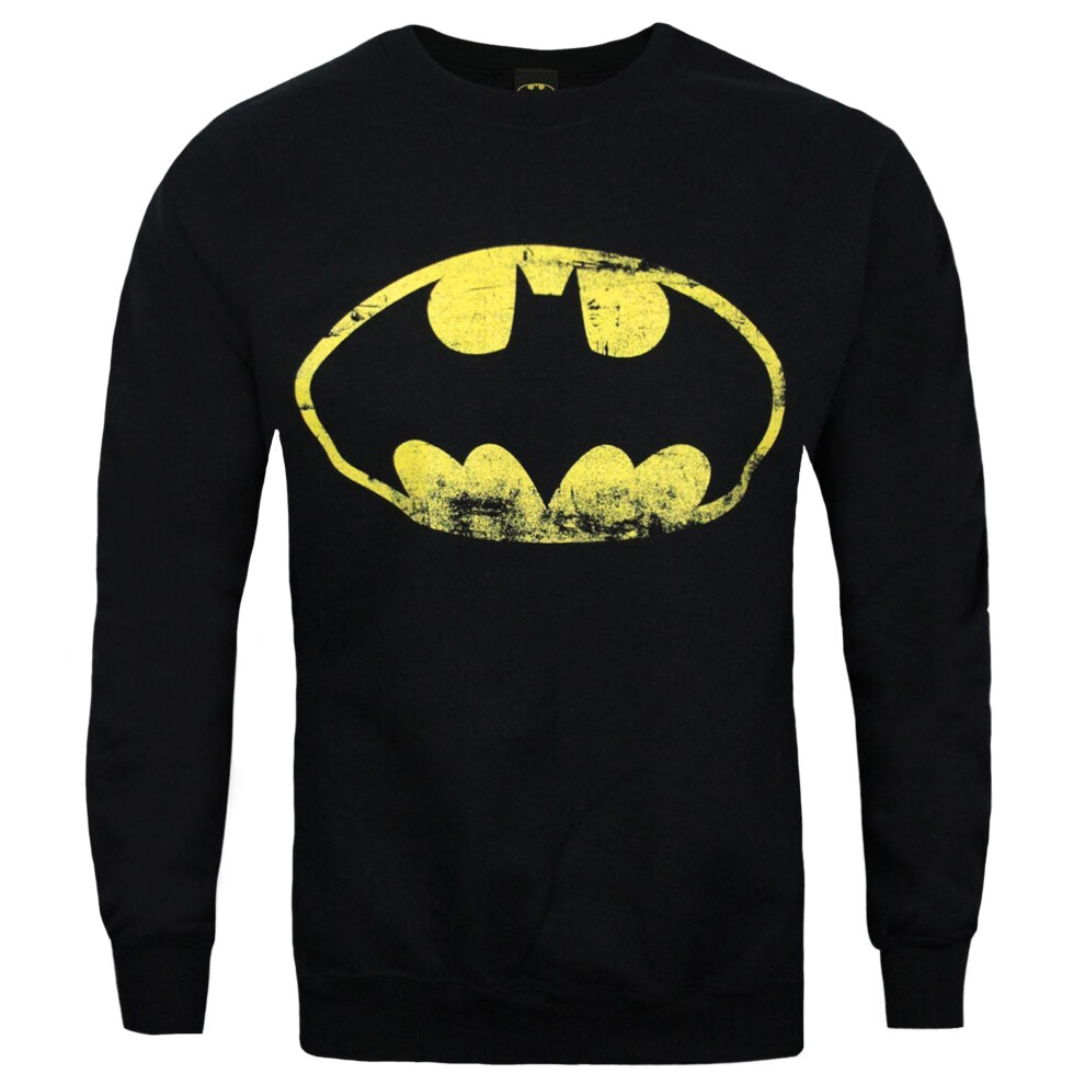 Batman Official Mens Distressed Logo Sweatshirt Black