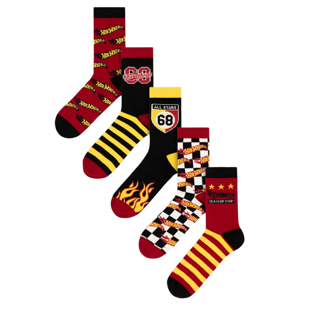 Hot Wheels Mens Checkerboard Flame Calf-Length Socks (Pack Of 5)