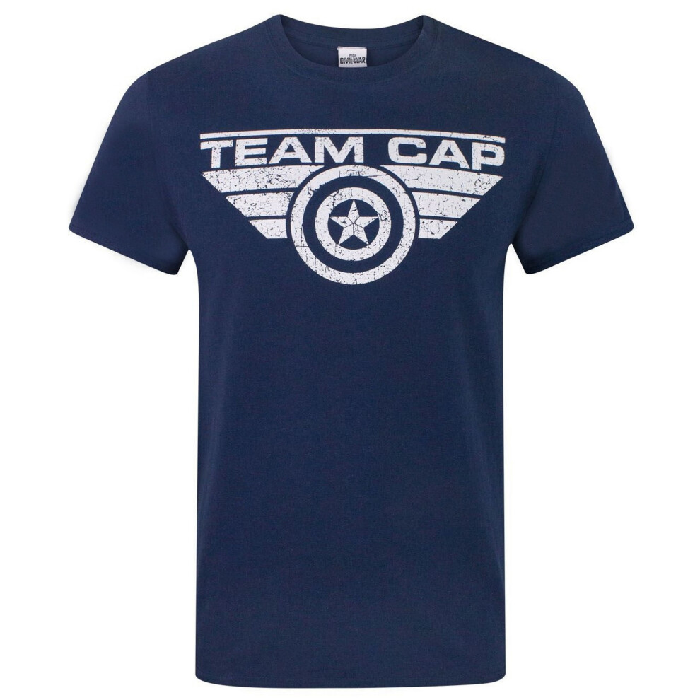Marvel Official Mens Captain America Civil War Team Cap Distressed T-Shirt Multicoloured