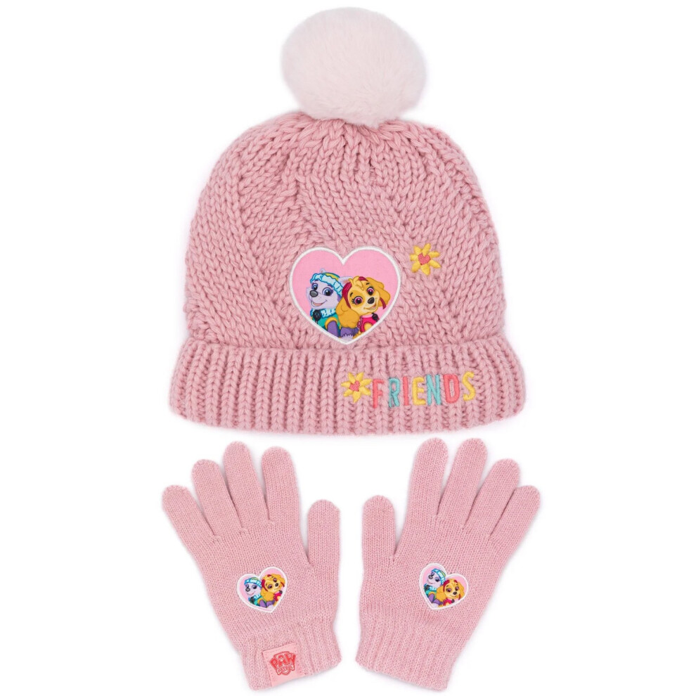Paw Patrol Girls Friends Knitted Hat And Gloves Set Pink
