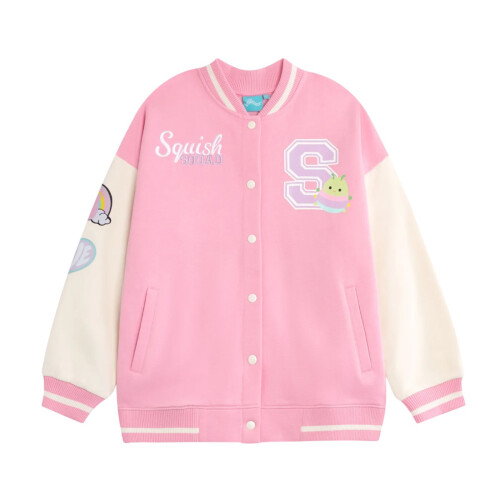 Squishmallows (12-13 Years, Pink Solid) Squishmallows Girls Squish Squad Varsity Jacket