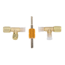 HVAC Brass Quick Coupler Access Tee 1/4in Valve Core Adapter with Wrench for R22 R12 R134a