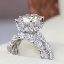 (7) Style Round Antique White Sapphire Silver Plated Engagement Set Crown Ring