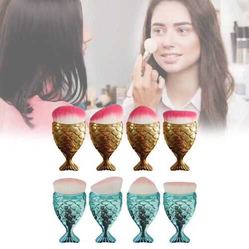 (Blue B)Mermaid Themed Cosmetic Brush Durable Plastic Handle Professional Home Supplies 2