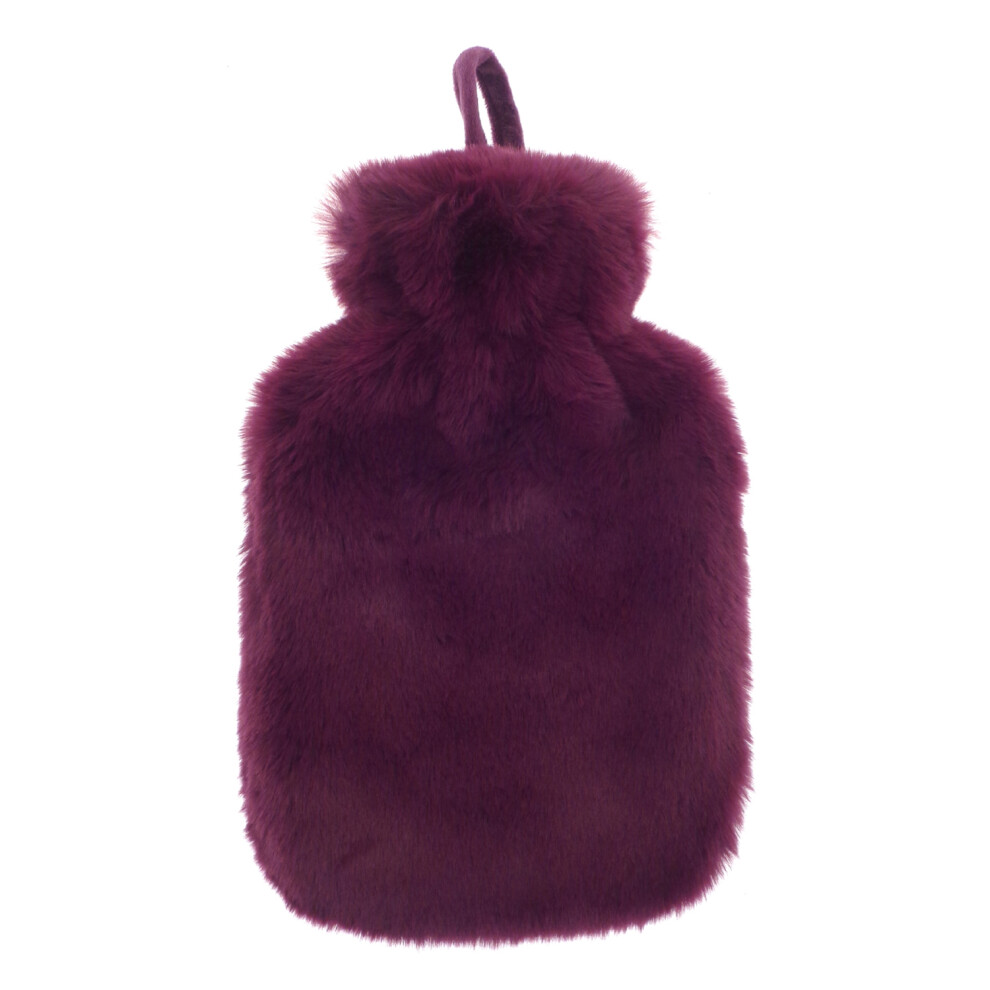 Ribbon (One Size, Plum) Super Luxury Faux Fur Hot Water Bottle And Cover