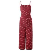 (Red,L)Damen Jumpsuit gepunktet ärmellos weites Bein Hose rückenfrei Träger Playsuits