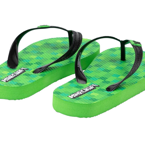 Minecraft (4 UK, Green) Minecraft Childrens/Kids Creeper Flip Flops 1