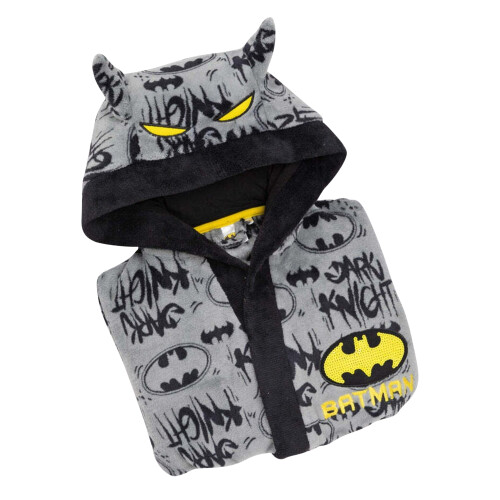 Batman (9-10 Years, Grey/Black/Yellow) Batman Boys Fluffy Robe 2
