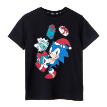 (7-8 Years, Black) Sonic The Hedgehog Boys Present Short-Sleeved Christmas T-Shirt