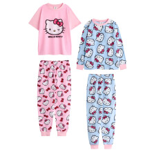 (11-12 Years, Blue/Pink) Hello Kitty Girls Long Pyjama Set (Pack of 2)
