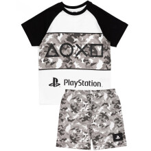 (11-12 Years, Black/Grey/White) Playstation Boys Gaming Camo Short Pyjama Set