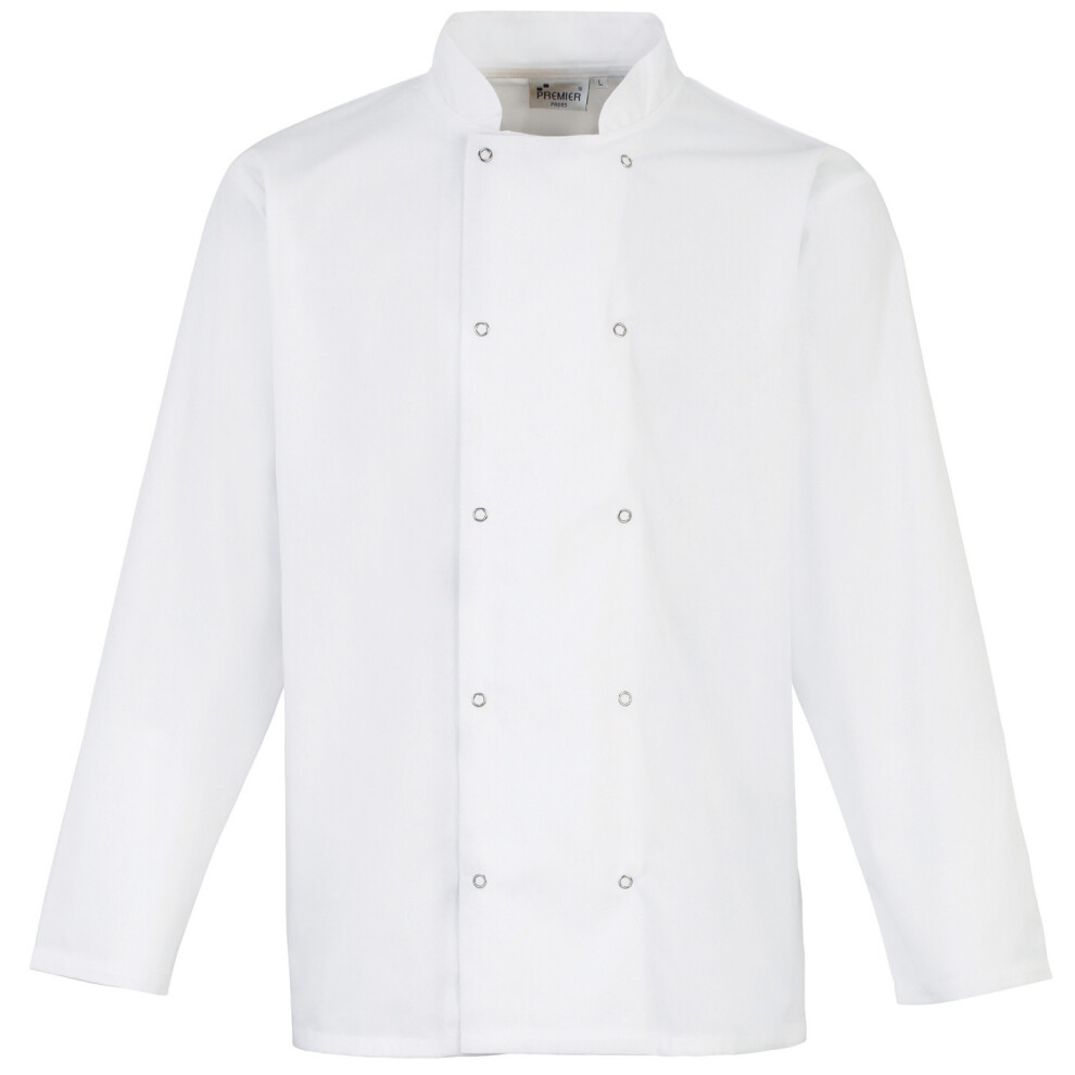 Premier Unisex White (Xs, ) Studded Front Long Sleeve Chefs Jacket / Chefswear