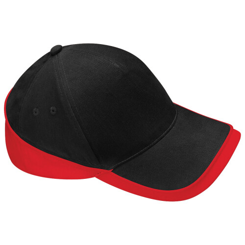 (One Size, Black/Classic Red) Beechfield Unisex Teamwear Competition Cap Baseball / Headwear