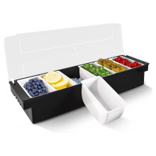 Condiment Organizer and Fruit Garnish Tray with IceChilled Freshness, 6 Compartment Black