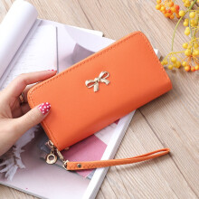 (Orange)Lady Zipper Around Women Clutch Leather Long Wallet Card Holder Purse Case