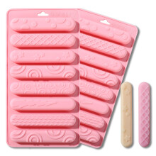 8Cavity Silicone Chocolate Bar Molds Set of 2, Nonstick Flexible Pink Candy Cookie Jelly Molds