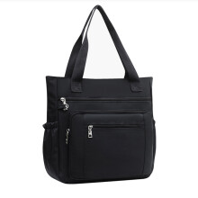 Sac à épaules en nylon noir pour femmes, grande capacité 37x34cm, idéal pour les voyages et le bureau