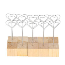 10 PCS Photo Clip Titulaire en MéTal Coeur Bois Place Titulaires de la Carte Note Clip Stand pour la FêTe de Mariage NuméRos de Table Signe