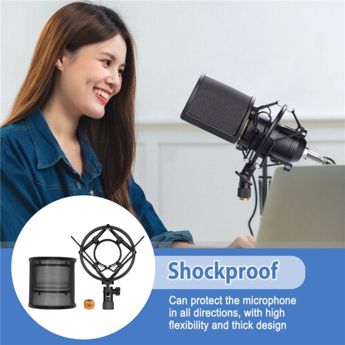 Microphone Shock Mount with Microphone Filter Windscreen Suspension Shock Mount Holder Clip 2
