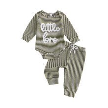 (Newborn, Army Green) Conjunto de 2 piezas de pantalones para bebé niño, mono de rayas con bordado de letras y manga larga