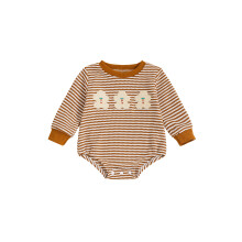 (0-3 Months, Khaki) Baby-Weihnachtsstrampler, langärmeliger gestreifter Body mit Stickerei, Herbstkleidung für Mädchen und Jungen