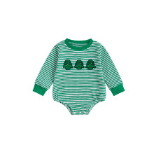 (3-6 Months, Green) Baby-Weihnachtsstrampler, langärmeliger gestreifter Body mit Stickerei, Herbstkleidung für Mädchen und Jungen