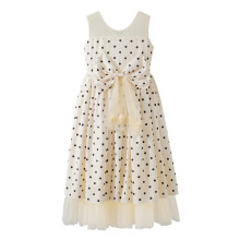 (9-10 Years, White) Tyttöjen muodikas pilkullinen kesämekko, pyöreä kaula-aukko, hihaton, vetoketjullinen mekko, arkeen ja juhliin